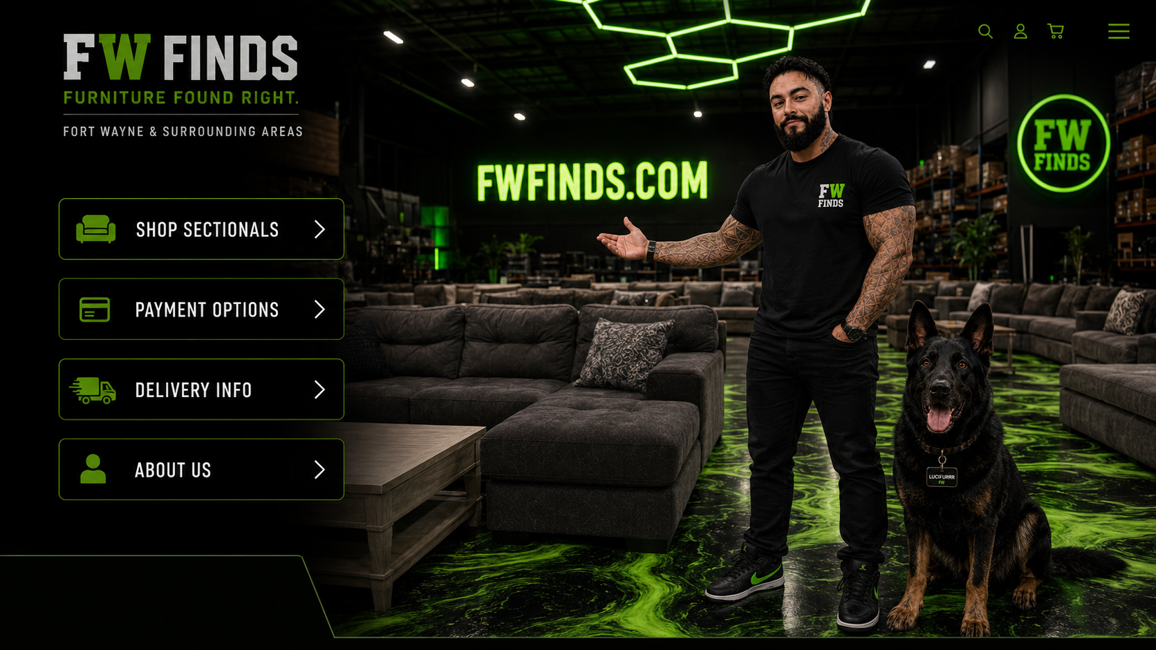FW Finds owner in the Fort Wayne showroom ready to evaluate your couch